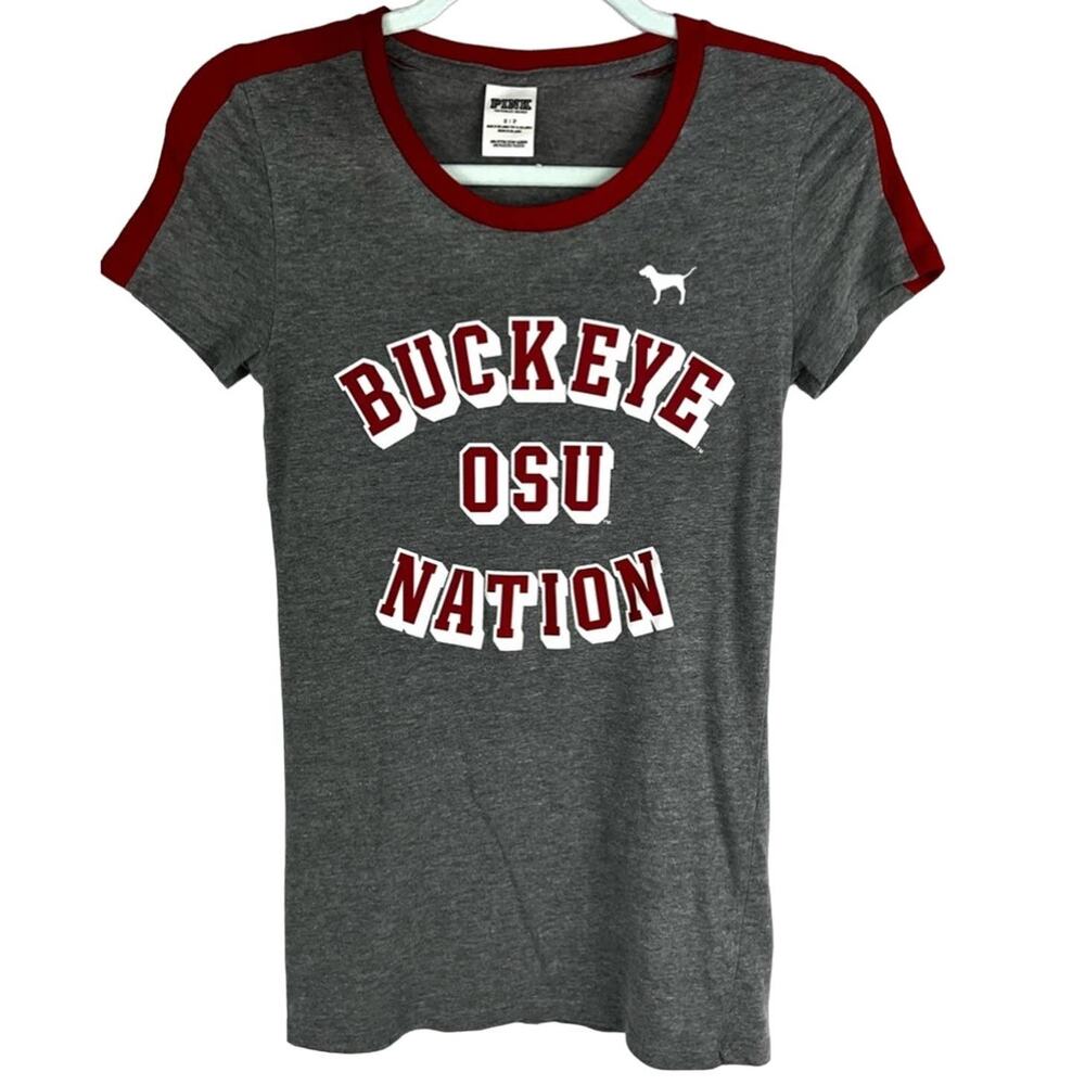 PINK Victoria's Secret OSU Buckeye Nation Gray Red Tee Athletic Small - Picture 7 of 12